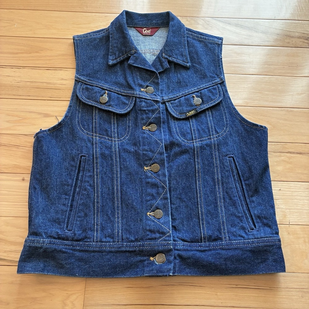 Vintage 80s Woman's Ms Lee Denim Vest Size Small Excellent Condition Blue
